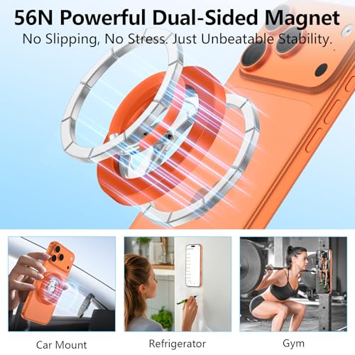 Magnetic Phone Ring Holder for MagSafe,360° Rotation Cell Phone Grip Stand - color: Orange
