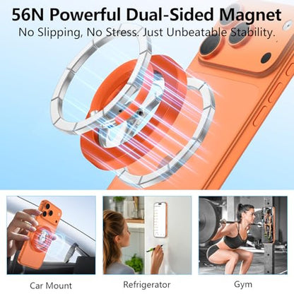 Magnetic Phone Ring Holder for MagSafe,360° Rotation Cell Phone Grip Stand - color: Orange