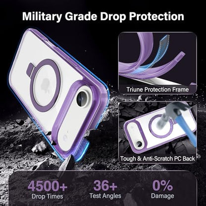 Magnetic Case for iPhone Air - [Built-in Invisible Stand] [Compatible with MagSafe] [Military Grade Drop Protection] Anti-Yellowing Hard Back Silicone Edge Cover, 6.5", Clear Purple - color: Clear Purple, size: iPhone Air 6.5''
