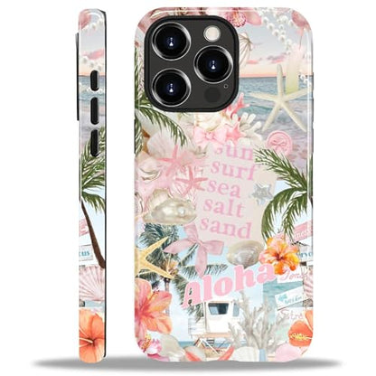 Case for iPhone 15 Pro Max, Cute Phone Case, Aloha Summer Collage | Hybrid 2-Layer Phone Cover，Military-Grade Protection Durable Shockproof Anti-Scratch Cases - color: Pink Aloha Summer Collage, size: Iphone 15 Pro Max