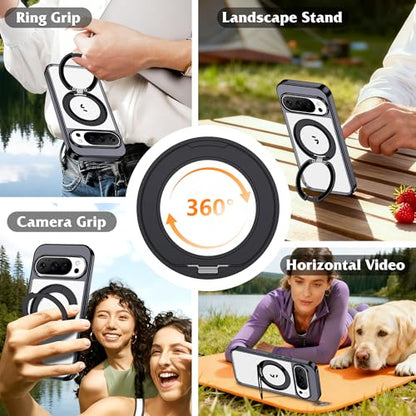 Compatible with Clear Google Pixel 10 Pro XL Case & Google Pixel 9 Pro XL Case 6.8'' with 360° Magnetic Ring Stand [Plating Phone Cases],Black - color: Black, size: Pixel 9 Pro XL & Pixel 10 Pro XL