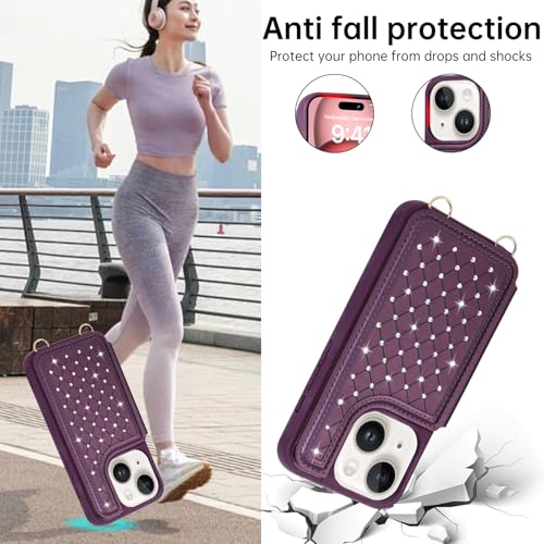 for iPhone 11 Wallet Case with Card Holder Slots and Strap, RFID Blocking Magnetic Flip Folio Cover, Crossbody Purse Protection Case with Kickstand,Deep Purple Diamond - color: Deep Purple Diamond, size: iPhone 11(6.1")