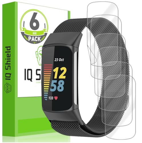 IQShield 6 Pack Screen Protector for Fitbit Charge 6 / Charge 5, Easy Install Anti-Scratch Anti-Bubble Clear TPU Film - size: 1.04 INCH