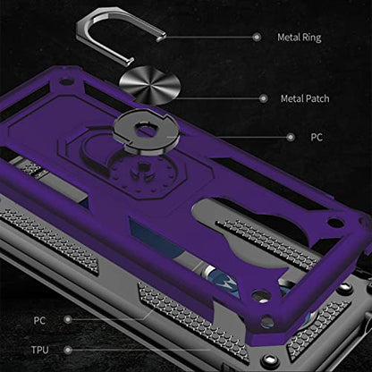 Moto G7 Power Case - Military Grade 360 Rotating Metal Ring Holder Kickstand Protective Phone Cover for Motorola Moto G7 Power, Purple