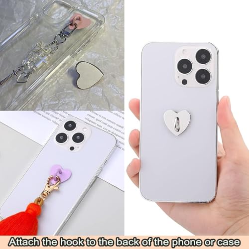 12 Pcs Metal Phone Finger Grip Hook Adhesive Heart Shaped Phone Charm Hook Smartphones Accessories Charm Loop Stand Keychain Ring Smartphones Holder Heart Pad Ring for DIY Hanging Supplies (Pink) - color: Pink