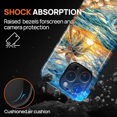 Case for iPhone 15 Pro, Dual Layer Phone Cover, Stained Glass Beach Palm - color: Stained Glass Beach Palm, size: Iphone 15 Pro