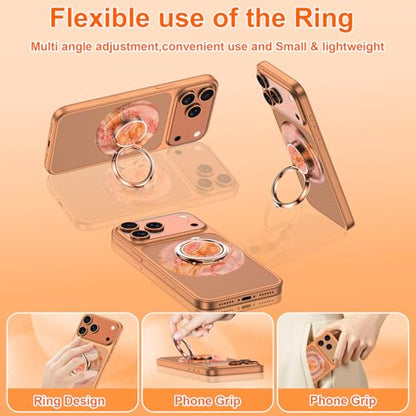 Magnetic Phone Ring Holder for MagSafe Grip,[Super Magnet],Stylish 360° Rotation Cell Phone Grip Stand Finger Ring Kickstand for iPhone 17 16 15 14 Pro Max,iPad and Smartphones,Marble - color: Orange Marble