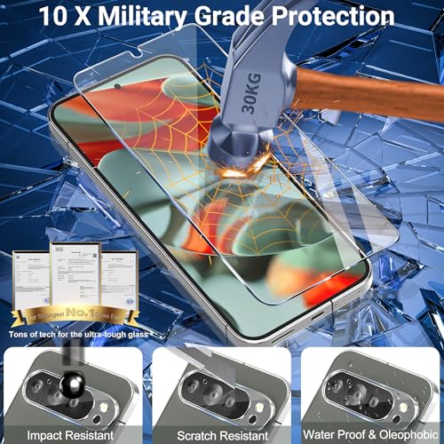 letosan 3 Pack for Google Pixel 9 Pro Screen Protector Tempered Glass + 3 Pack Camera Lens Protector, Military Grade Shatterproof, 9H Hardness, Fingerprint Unlock,Case Friendly 6.3 Inch - size: Pixel 9 Pro 6.3 Inch