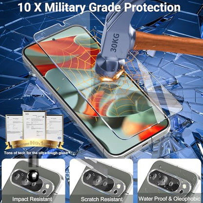 letosan 3 Pack for Google Pixel 9 Pro Screen Protector Tempered Glass + 3 Pack Camera Lens Protector, Military Grade Shatterproof, 9H Hardness, Fingerprint Unlock,Case Friendly 6.3 Inch - size: Pixel 9 Pro 6.3 Inch
