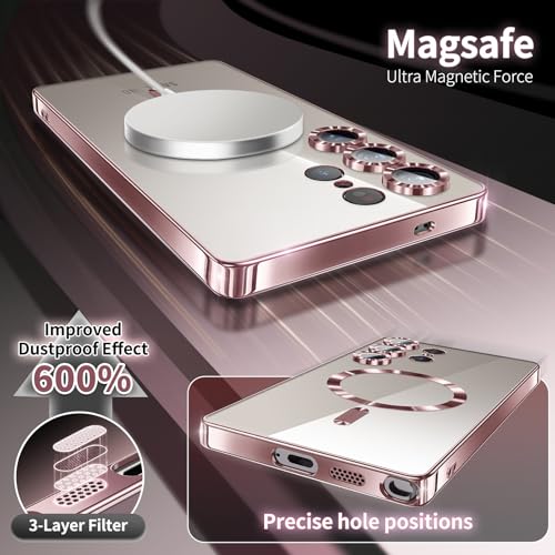 Compatible with Samsung Galaxy S25 Ultra Case（Only）.Magnetic Cover for S25 Ultra. Glossy Slim Thin Soft funda capa para for Galaxy S25 Ultra 6.9 inch.Compatible with MagSafe， (Rose Gold) - color: Rose Gold