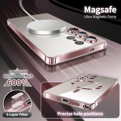 Compatible with Samsung Galaxy S25 Ultra Case（Only）.Magnetic Cover for S25 Ultra. Glossy Slim Thin Soft funda capa para for Galaxy S25 Ultra 6.9 inch.Compatible with MagSafe， (Rose Gold) - color: Rose Gold