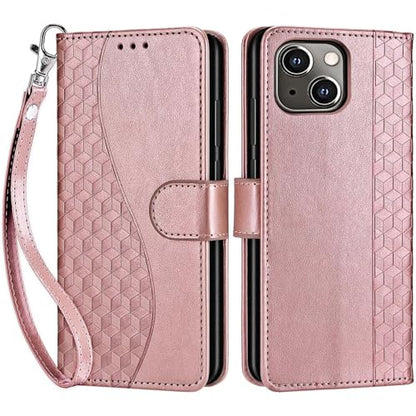 for iPhone 13/14 Wallet case, Rose Gold | 3 Card Holders, Kickstand, Shockproof TPU Shell, PU Leather, Magnetic Closure, Protective Flip Folio Cover, Women - color: 5