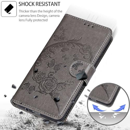 Wallet Case for Google Pixel 8, Gray Flower | Women Flip Folio Cover, Embossed PU Leather, Stand, Credit Card Holders Slots, Wrist Strap - color: 6
