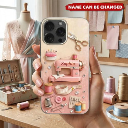 A Life Stitched with Love - Personalized Phone Case, Gift for Seamstress Crafter Protective Cell Cover Tailor Gift Multicolor