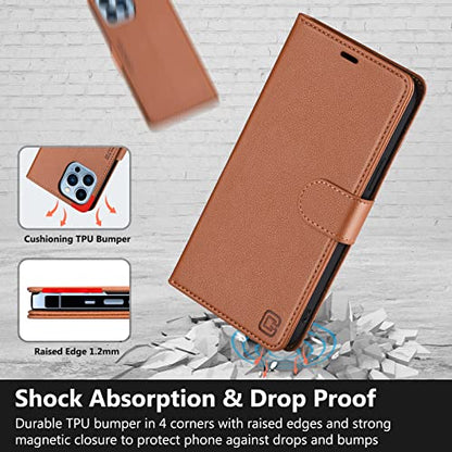 Durable RFID Blocking Card Holders Flip Cover Stand Feature Magnetic Closure Faux Leather Folio Wallet Case Compatible with iPhone 13 Pro Max 6.7 inch, Saddle Brown - color: Saddle brown, size: iPhone 13 Pro Max 6.7" diagonal all-screen display