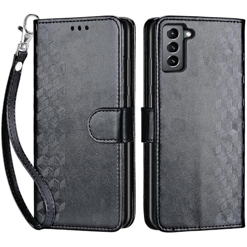 for Samsung Galaxy S22 Wallet case, Black-Cube | 3 Card Holders, Kickstand, Shockproof TPU Shell, PU Leather, Magnetic Closure, Protective Flip Folio Cover, Women - color: 4