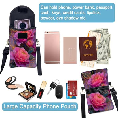 Neoprene Cell Phone Sleeve Pouch Case Bag with Crossbody Strap Neck Lanyard for Women 7.5 X 4.3 in Beautiful Flowers - color: Beautiful Flowers