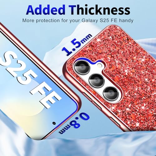S25 FE Glitter Case for Samsung Galaxy S25 FE 5G Phone Case for Women Girls, Slim Ultra Thin Matte Back Shockproof Protective Cover for Samsung S25 FE 5G, Crystal Bling Case, 2025 (Red) - color: Red