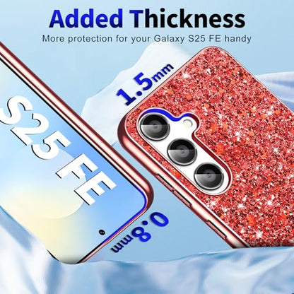 S25 FE Glitter Case for Samsung Galaxy S25 FE 5G Phone Case for Women Girls, Slim Ultra Thin Matte Back Shockproof Protective Cover for Samsung S25 FE 5G, Crystal Bling Case, 2025 (Red) - color: Red