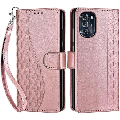 for Motorola Moto G 5G 2022 Wallet case, Rose Gold | 3 Card Holders, Kickstand, Shockproof TPU Shell, PU Leather, Magnetic Closure, Protective Flip Folio Cover, Women - color: 5