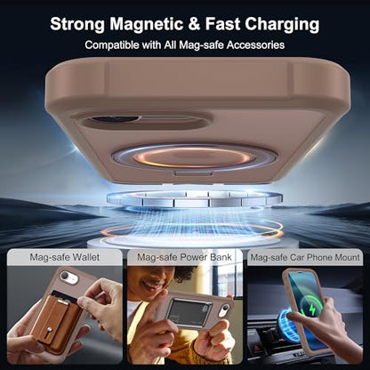 Compatible with iPhone 17E/16E Case with Magnetic Ring Stand [Compatible with Mag-Safe] [Built-in Screen Protector] Military-Grade Drop Protection Matte Translucent Phone Case, Desert Brown - color: Desert Brown, size: Iphone 17E/16E
