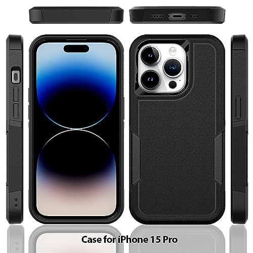 Heavy‑Duty Rugged Anti‑Drop Shockproof Protective Phone Case for iPhone 15 Pro, Durable Protective Shell, Black - color: Black, size: iPhone 15 Pro