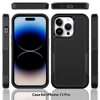Heavy‑Duty Rugged Anti‑Drop Shockproof Protective Phone Case for iPhone 15 Pro, Durable Protective Shell, Black - color: Black, size: iPhone 15 Pro