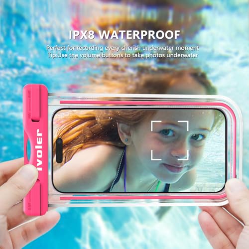 ivoler 2-Pack Waterproof Phone Pouch, Cell Phone Dry Bag for iPhone 17/16/15 Pro Max, Samsung S26/S25 Ultra, Waterproof Phone Case for Beach, Cruise Essentials & Travel, [Fit Up to 7''] - color: Neon Green & Neon Rose Red