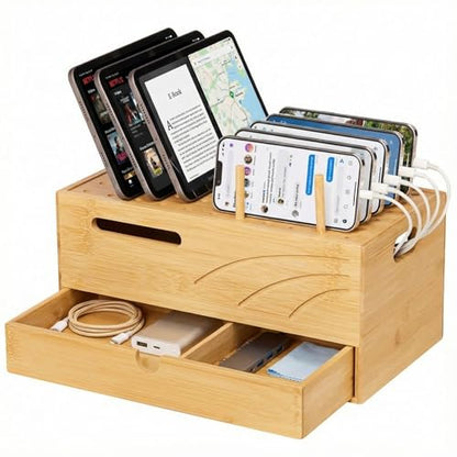 Homde Office Charging Station Organizer: 2 Layer Charger Holder (Natural) - color: Natural