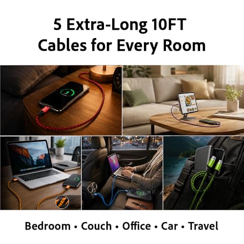 igrass USB-C to USB-C Cable, Type-C 60W Fast Charging Cable (10 FT, 5Pack) for iPhone 17 Series, iPad mini 6 and More