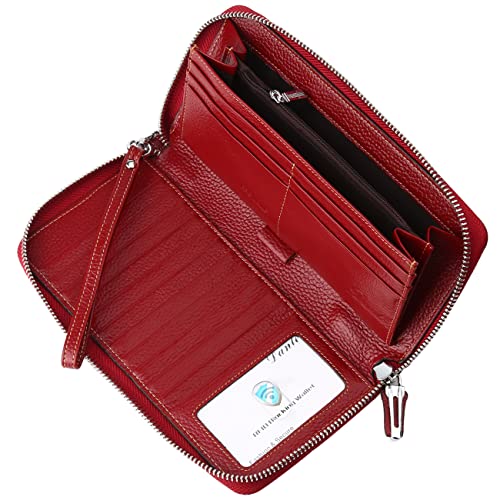 Small Compact Women Wallet RFID Blocking Genuine Leather Bifold Purse with ID Windows - color: 1- Pebbled Dark Red, size: One Size