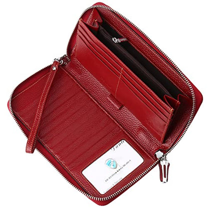 Small Compact Women Wallet RFID Blocking Genuine Leather Bifold Purse with ID Windows - color: 1- Pebbled Dark Red, size: One Size