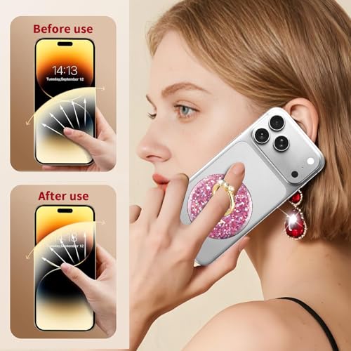 Magnetic Phone Ring Holder Compatible with MagSafe, Cute Phone Grip Stand with 360° Rotation Gold Glitter Finger Ring Kickstand Accessories for Most Phones Glitter Pink Pattern