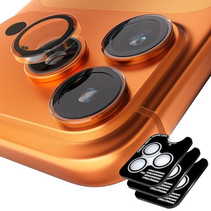 (3 Sets) Orzero Camera Lens Protector Compatible for iPhone 17 Pro&17 Pro Max&16 Pro&16 Pro Max&15 Pro&15 Pro Max&14 Pro&14 Pro Max, [EZ Install] [Case-Friendly] 9H Tempered Glass Bling Lens Cover, Military-Grade Shockproof, HD Clarity Anti-Glare - Transp