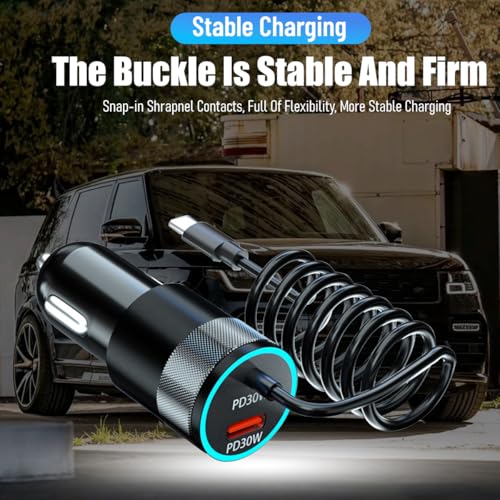Ankuee USB C Car Charger, PD30W Vehicle Cigarette Lighter Adapter with Built-in Type C Fast Charging Cable, Automotive USB C Charging Adapter, Universal for SUV Automobile Truck