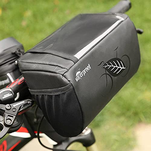 WOTOW Bike Front Basket handlebar Bag with Touch Screen Phone Holder, 3L | Bicycle Front Basket Pack, Reflective Storage Pouch for Men Women Kids Outdoor Road MTB Cycling