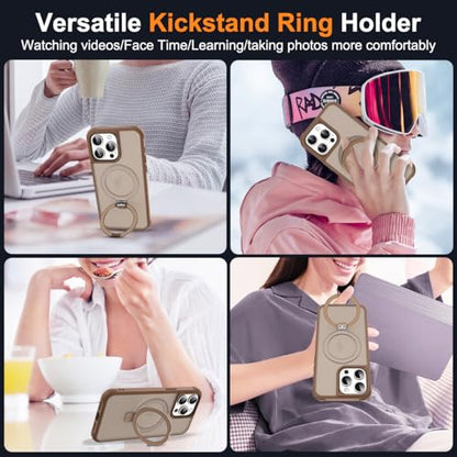 SKYLMW Compatible with iPhone 14 Pro Case with Stand,Desert Brown | iPhone 14 Pro Phone Case 6.1",Magnetic Ring Stand,Compatible with MagSafe,Military-Grade Protection,Great Grip Feeling - color: Desert Brown, size: Iphone 14 Pro