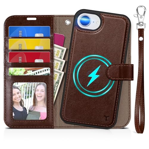 TUCCH Detachable Case Wallet for iPhone 17e/16e 6.1", Chocolate Brown | 4 Card Slots, RFID Blocking, Wireless Charging, Viewing Stand, Wrist Strap, PU Leather, Shockproof TPU, Magnetic, Flip Cover - color: Chocolate Brown