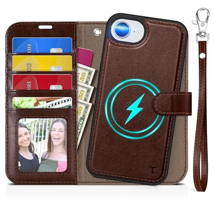 TUCCH Detachable Case Wallet for iPhone 17e/16e 6.1", Chocolate Brown | 4 Card Slots, RFID Blocking, Wireless Charging, Viewing Stand, Wrist Strap, PU Leather, Shockproof TPU, Magnetic, Flip Cover - color: Chocolate Brown