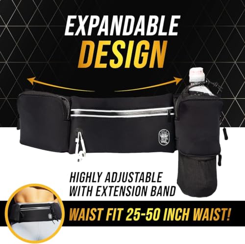 Running Belt with Water Bottle Holder Waist Bag Extender Black - color: Black