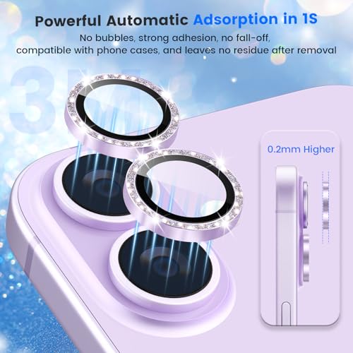 imluckies Glitter Camera Lens Protector for iPhone 17 6.3", [AR+AF] HD Clear Tempered Glass Lens Cover, 9H Scratch Resistant Individual Metal Shiny Ring, Case Friendly & Easy Install, Bling Purple - color: Bling Purple