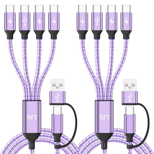 USB C Splitter Multi Charging Cable for Multiple Devices, Purple, 2Pack 5FT - color: Purple&2PCS