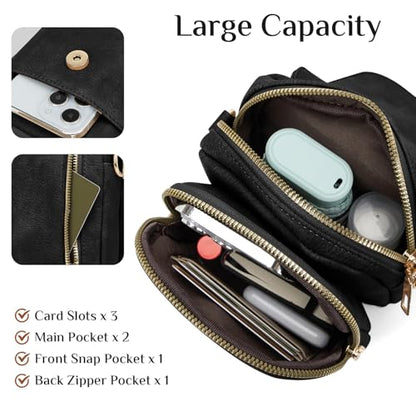 Fashion Small Crossbody Bags for Women Trendy Designer Cell Phone Purses | Adjustable Straps,with Card Holder,Detachable Wristlet Strap,small Cross Body Bag for Woman,Mini Bags,Travel Purse,Work,Gym - color: Black