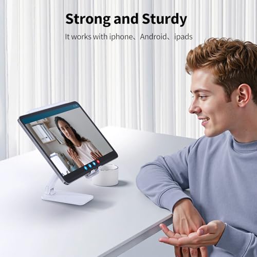 iWALK Magnetic Cell Phone Stand for Desk, Angle and Height Adjustable Mobile Phone Holder, Foldable Magnet Stand for iPhone 17 16 15 14 13 12 Pro Max and iPad, Cell Phone Holder for Samsung, White - color: White