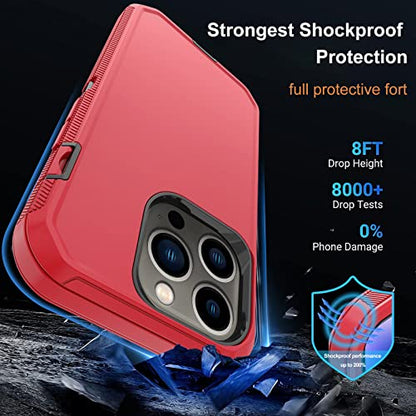 for iPhone 14 Pro Max Case with 2 Screen Protector,Heavy Duty Shockproof Drop Protection Rugged 3-Layer Military Tough Durable Protective Cover for Apple iPhone 14 Pro Max6.7 (Red/Black) - color: Red/Black