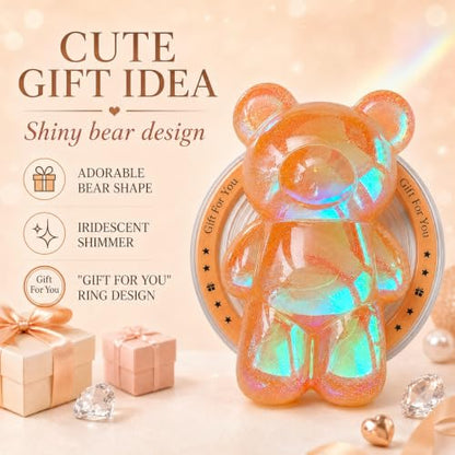 Magnetic 3D Bear Phone Grip Stand, MagSafe Compatible — Amber Peach - color: Amber Peach