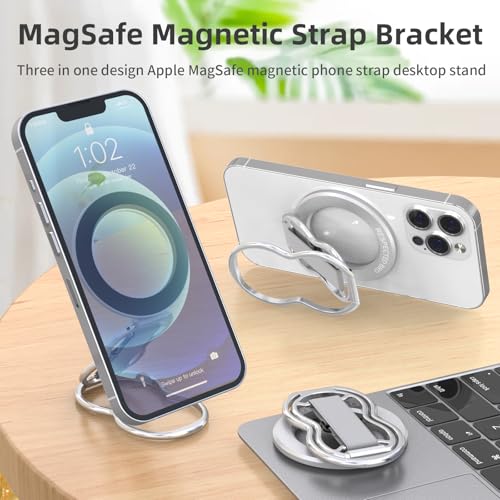 RESPECTED-BRO-Magnetic-Phone-Grip-Stand-with-Finger-Strap, 4-in-1 Magnetic Ring Holder, Kickstand and Elastic Strap for Phones, Universal Fit for iPhone 17/16/15/14/13/12, Android, and Cases (Silver) - color: Silver