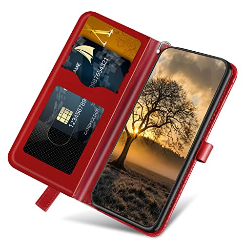 Case for Samsung Galaxy S25 Edge 2025 Wallet Case with Card Holder/Slot,PU Leather Flip Folio Shell [Magnetic Closure][Wrist Strap][Kickstand] Shockproof Cover Fit Galaxy S25 Edge,Red - color: Red, size: samsung galaxy s25 edge