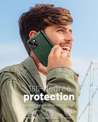 OCASE Compatible with iPhone 15 Wallet Case, PU Leather Flip Folio Case with Card Holders RFID Blocking Kickstand [Shockproof TPU Inner Shell] Phone Cover 6.1 Inch 2023, Blackish Green - color: Blackish Green