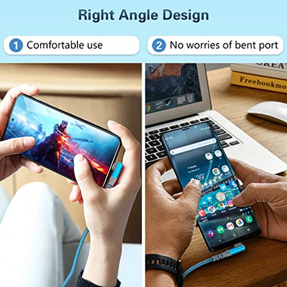 5-Pack USB C to USB C Cable 10FT Right Angle USB C Extra Long Cord - color: Blue-Green-Purple-Rose-Black